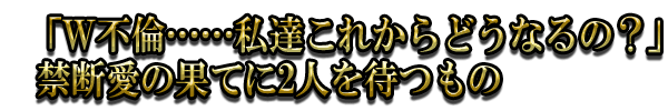 「W不倫……私達これからどうなるの?」禁断愛の果てに2人を待つもの